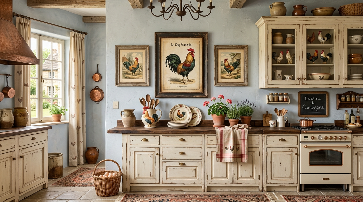 Choose one rooster art piece as the focal accent
